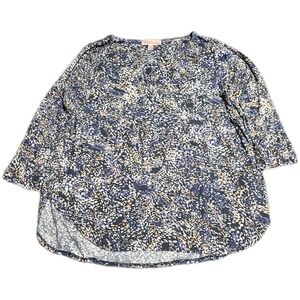 Philosophy Abstract Pebble Print Blouse Women's Size 1X Blue Purple 3/4 Sleeve